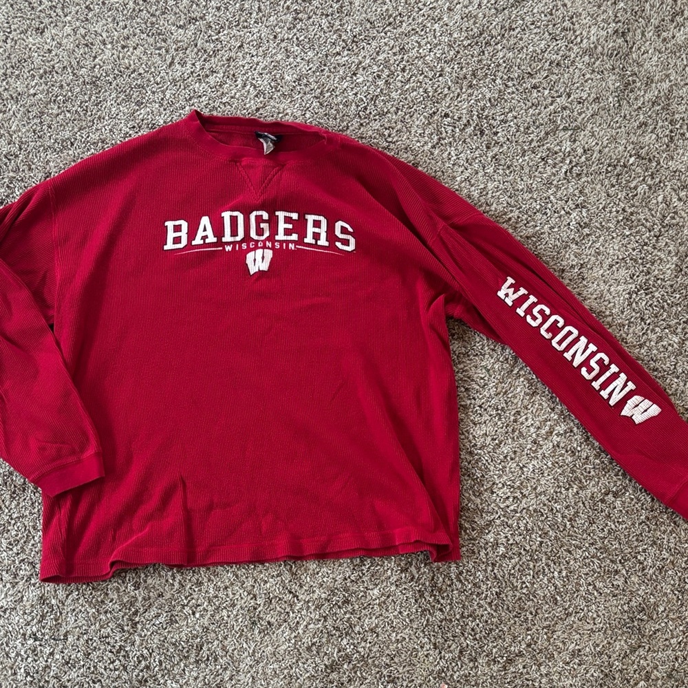 Vintage Men’s XL Heavy Cotton Waffle Knit Badgers Graphic Thermal Long Sleeve